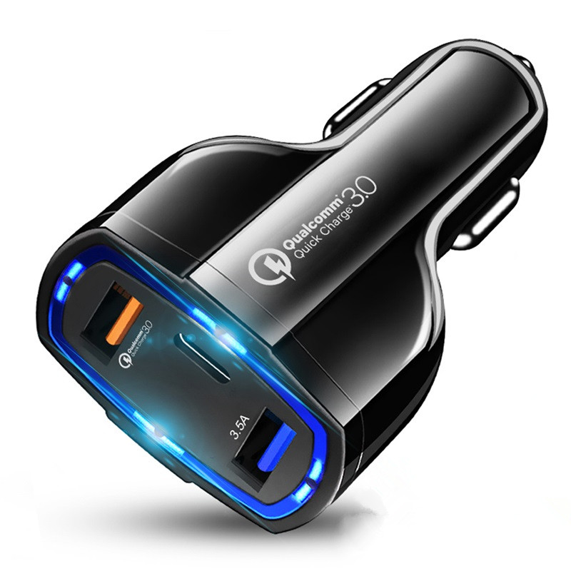 Автомобильное зарядное устройство с 3 портами USB C QC 3,0, быстрая зарядка 3,0, автомобильный адаптер для зарядки телефона, быстрая зарядка для iPhone, Xiaomi