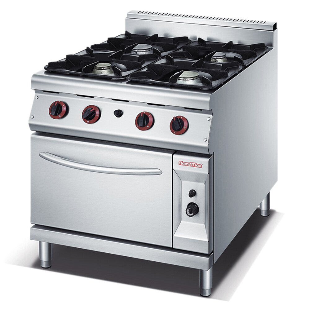 CRC-94G Stainless Steel 4 Burners Commercial Hotel Cooking Equipment Gas Cooker with Oven Suitable LPG or LNG