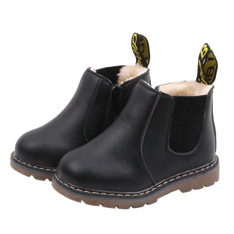 Winter New fashion kids pu leather plus velvet padded short boots girls Martin boots