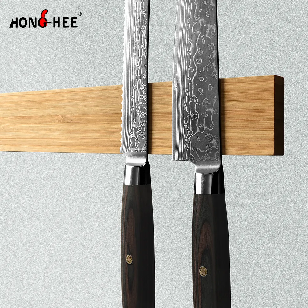 16" Semi Closed Rubber Wood Magnetic Knife Holder Stainless Steel Walunt Magnetic Knife Holder For Wall
