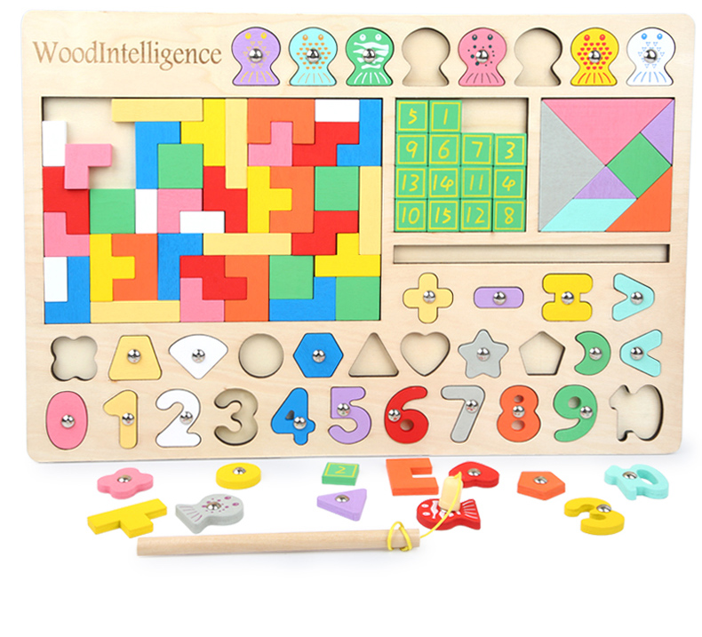 Multifunction Digital Matching Puzzle Board Early Learning Logarithmic Board Colorful Wooden Tangram Toy