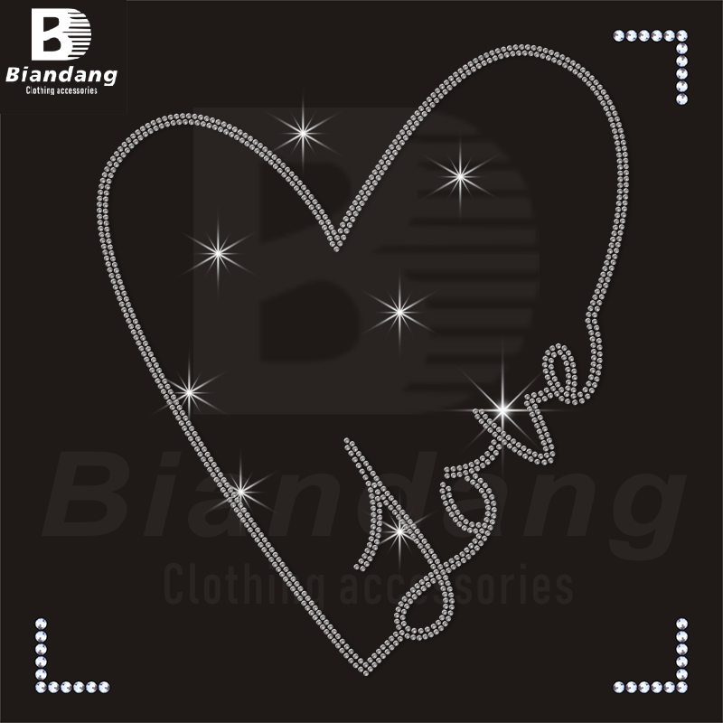 Love Heart Rhinestone Heat Transfer Letters Unique Rhinestone Designs Hot-Fix Ready to Press Iron on Heat Transfers for T-shirts