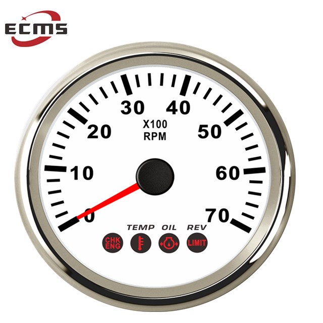 Морской Тахометр ECMS белый/черный 0-7000 об/мин с 4 светодиодными сигналами