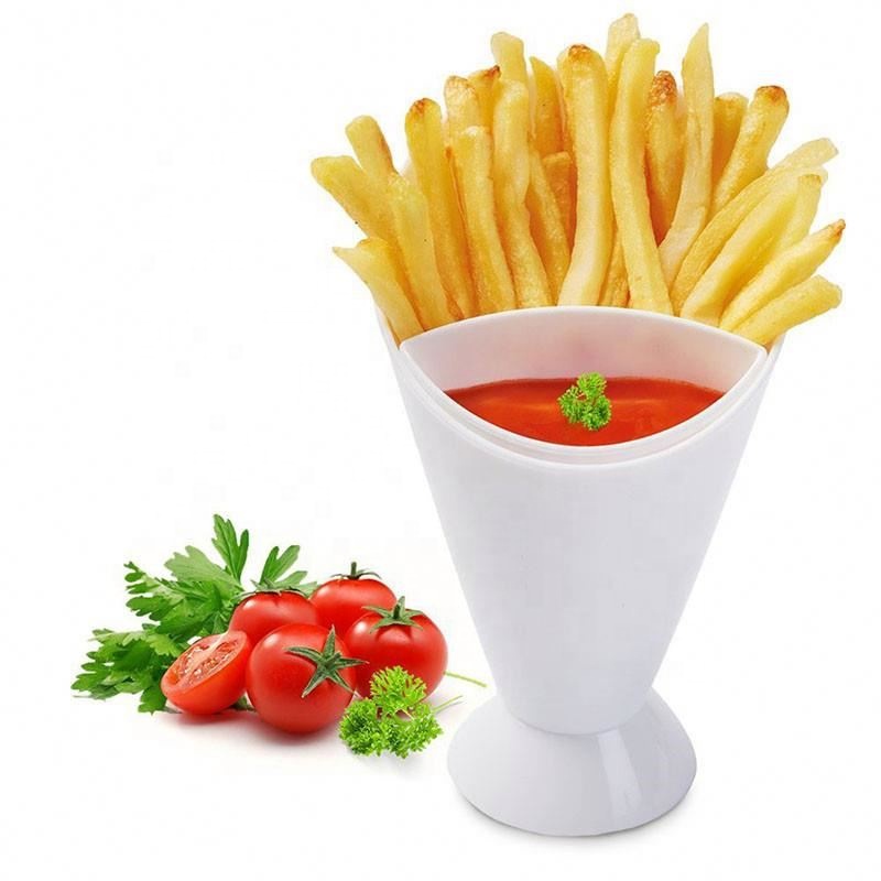 Креативная пластиковая чаша для пищевых продуктов, чашка для картофеля фри, тарелка для хранения соуса, посуда 2 в 1, конусная чашка для картофеля фри, овощей, салата