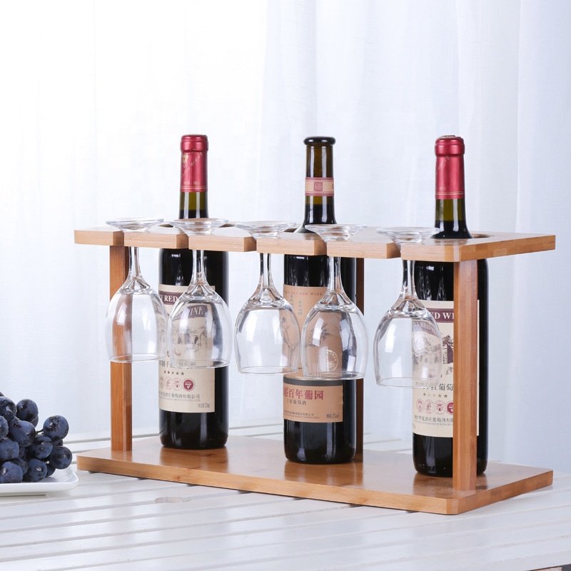 Countertop Bamboo Wine Bottle Storage Holder Wood Wine Rack
