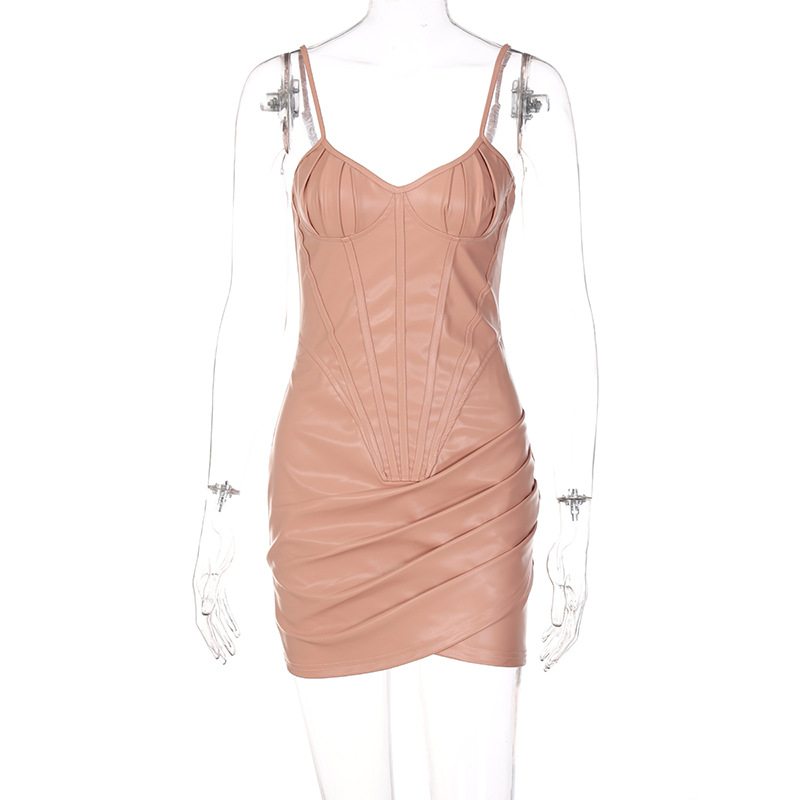 2021 fashion autumn and winter women's dress temperament sexy suspender pleated hip short skirt foreign trade wholesale