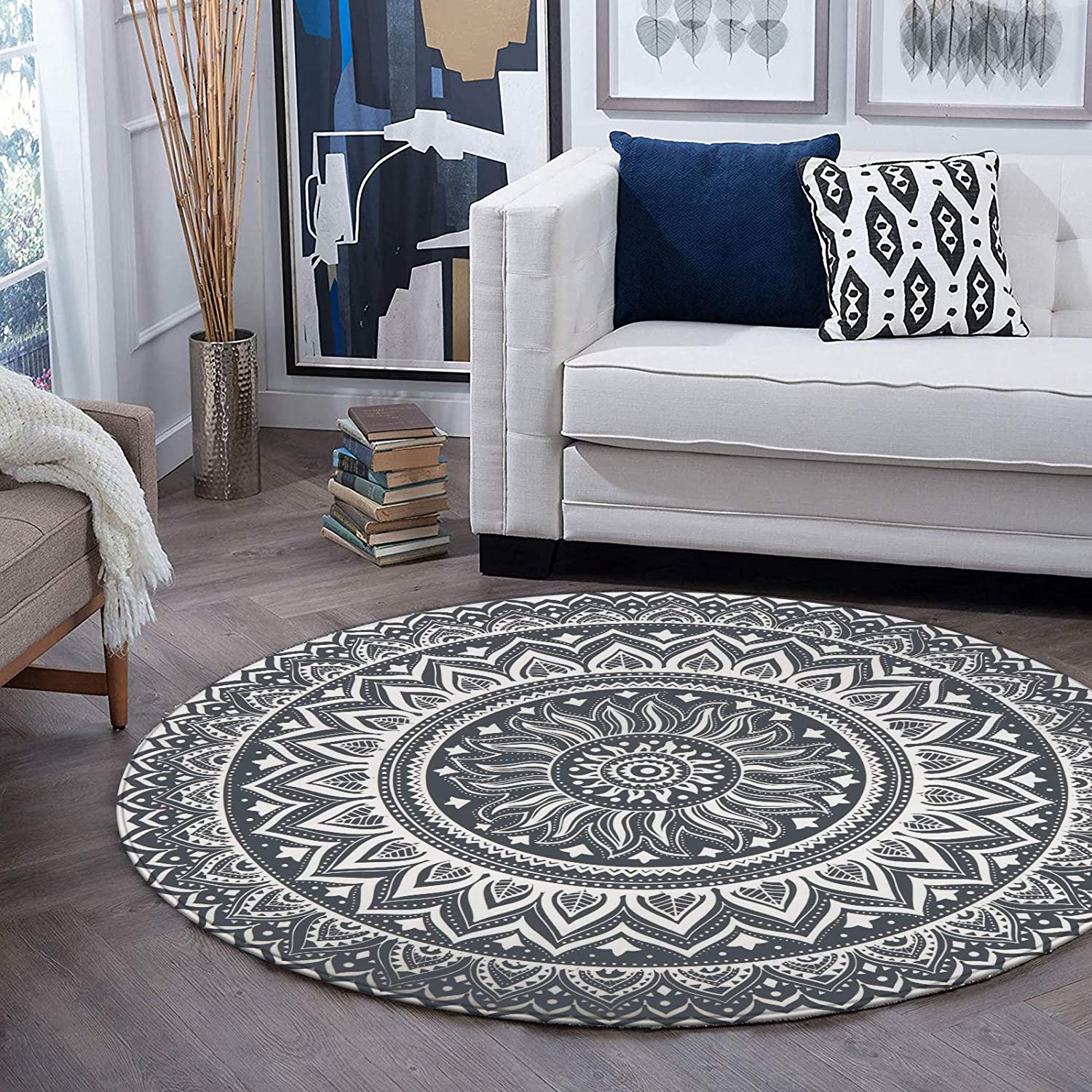 DONGWO Modern Non-Slip Machine Washable Round Area Rug Living Room Bedroom Study Soft Carpet Floor Mat Home Decor