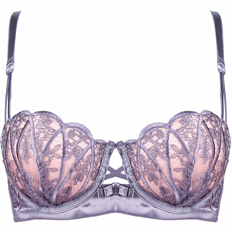 embroidered lace lingerie shell half cup brassiere push up gathered underwire bra