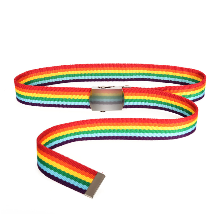 Hot sale fashion Rainbow webbing belt with square buckle