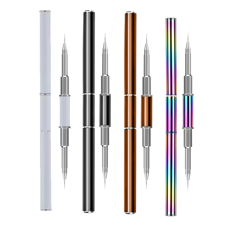 Customized Hair Synthetic/Kolinsky Double Ended Liner Brush Nail Art Extra Fine Nail Art Pink Ultra Thin Liner Nail Brushes