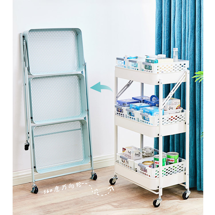 Home Black Kitchen shelve 3 tier foldable trolley
