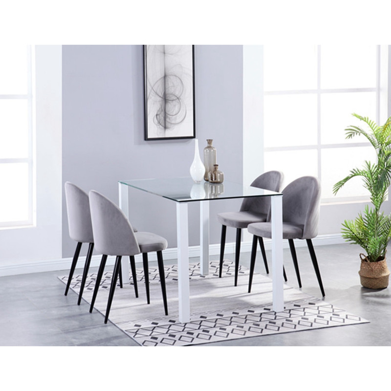Modern High Gloosy Dining Table And Velvet Chairs Set Of 4 For Small Space Kitchen Dinette Rectangular Table Occasional Chairs