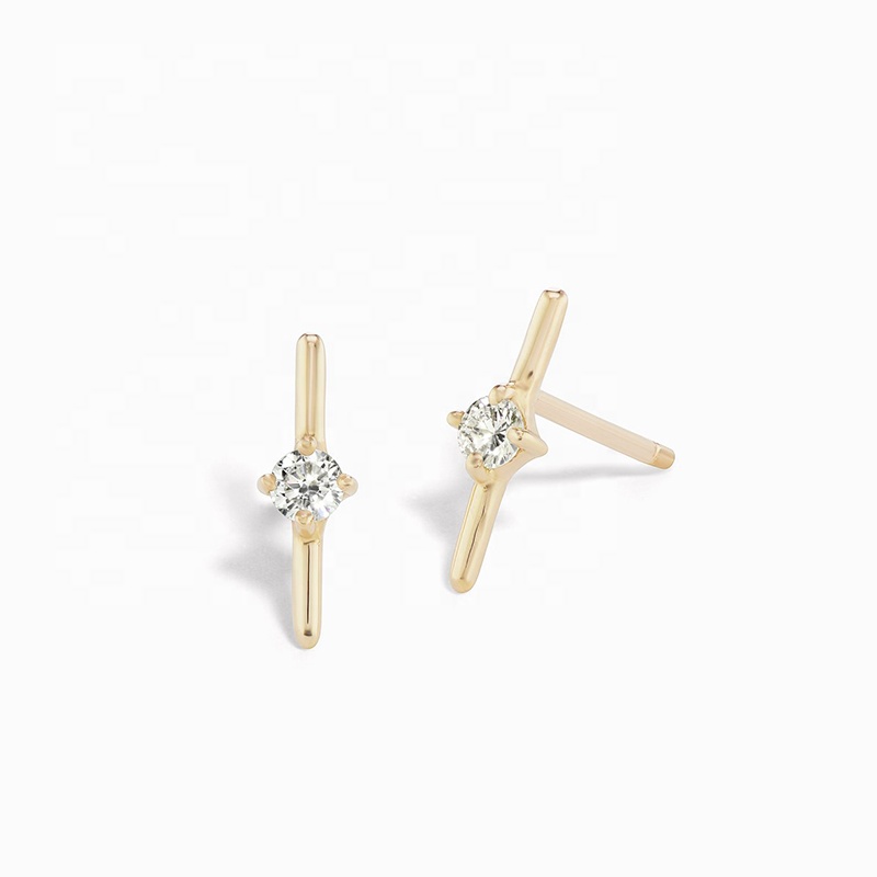 Wholesale high quality 925 silver CZ jewelry 18k gold plated long stick earrings