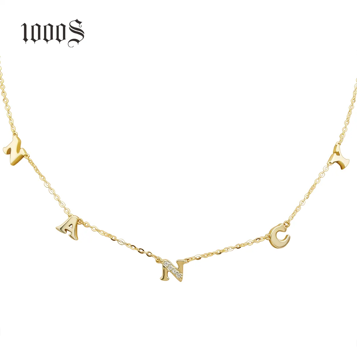 Name Necklace Jewelry Gold Personalised Customized 9K 14K 18K Solid Trendy Gold Cuban Link Chain Diamond Charm Necklaces