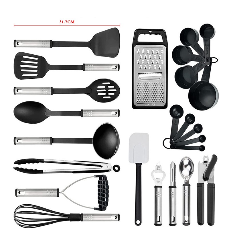Non Stick Heat Resistant Nylon Kitchen Utensil 24PCS Set Stainless Steel Handle Cookware Kitchen Cooking Accessories Kit