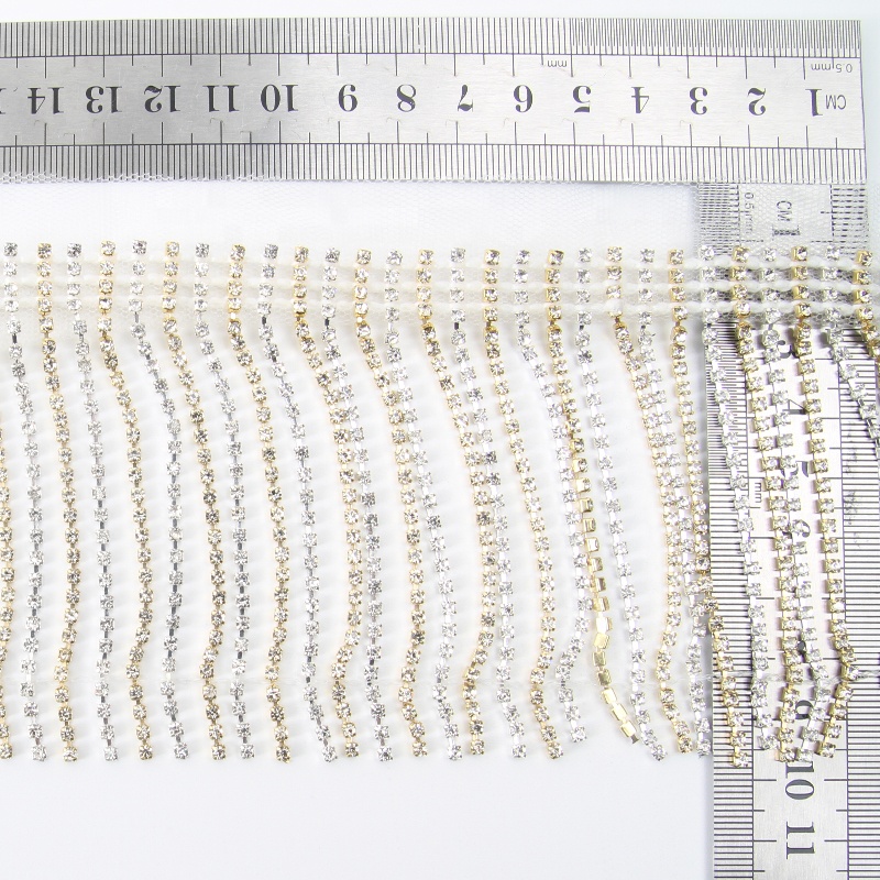 bling bling 10cm width rhinestone tassel trim rhinestone metal cup chain for garment