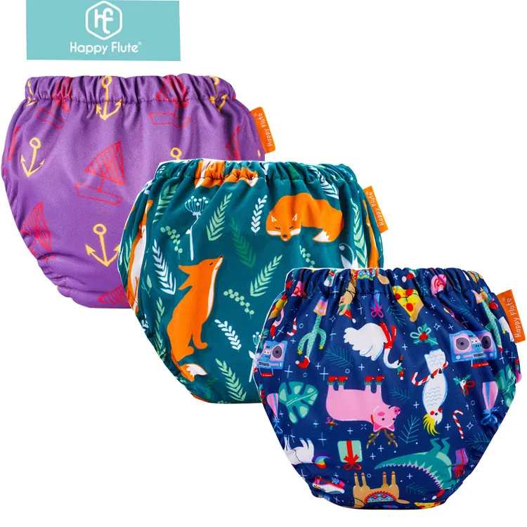 Happyflute baby training pants washable cotton baby cloth diapers nappies printed training pants for baby
