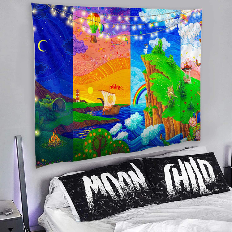 Wholesale Colorful Abstract Hippie Trippy Wall Hanging Night And Day Anime Tapestry Psychedelic Wall Tapestry For Home Decor