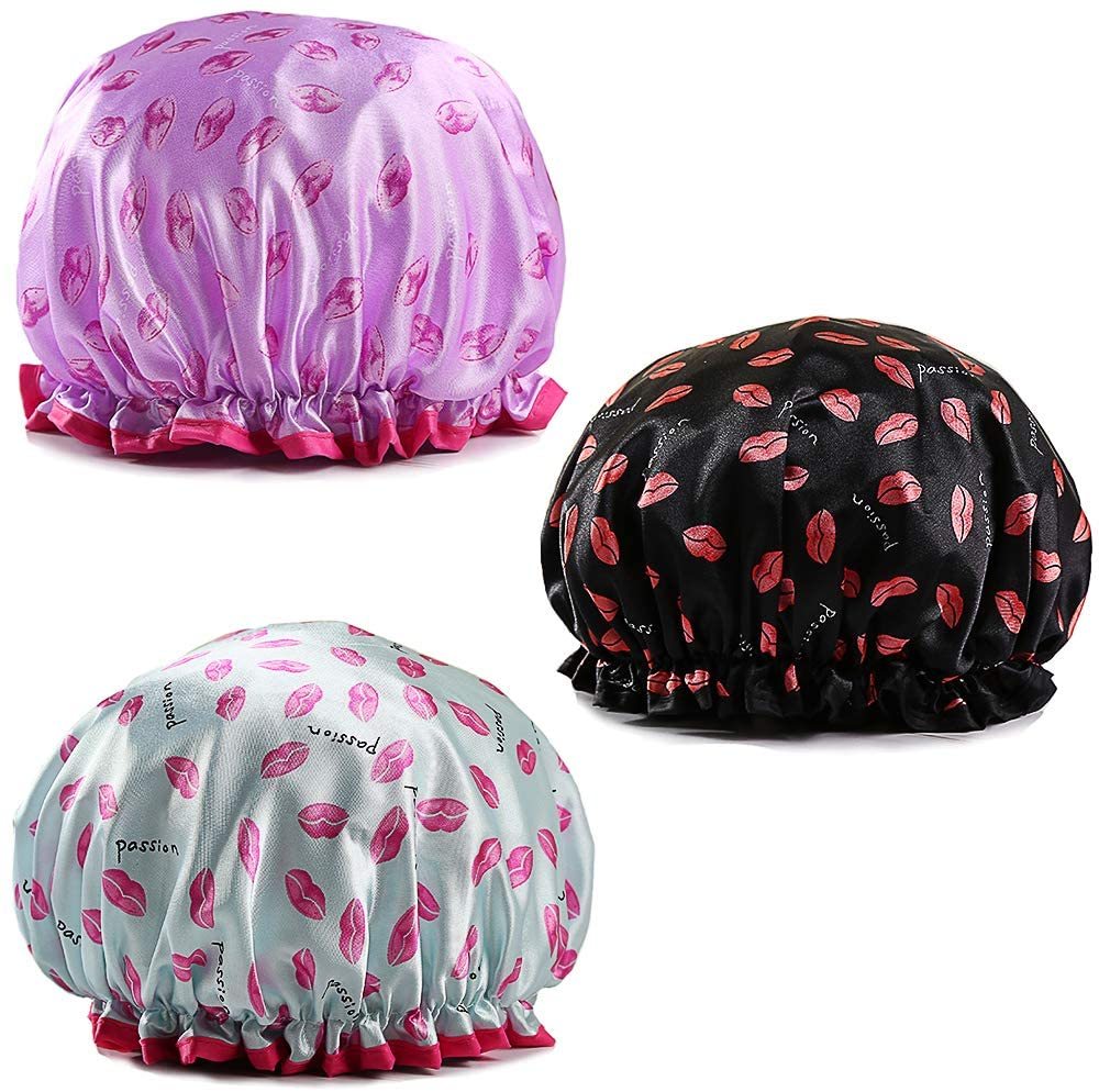 Double Layers Waterproof Shower Cap Bath Spa Salon Cap for Children Girls and Women Hair Cover Bath Cap Hair Wash