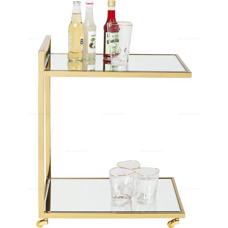 Wine Rack Modern Gold Clear Glass Bar Cart