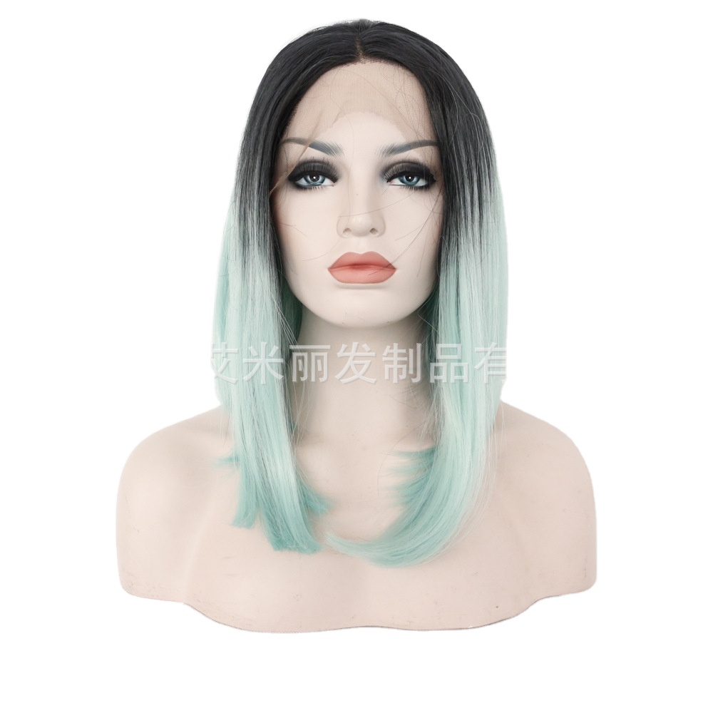 human hair wig Gradient bobhaircut hand-woven wig head cover Front lace foreign trade chemical fiber wig export headgear