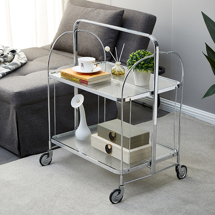 Foldable Mobile Cart Multi Layer Storage Rack Dining Car Hotel Trolley