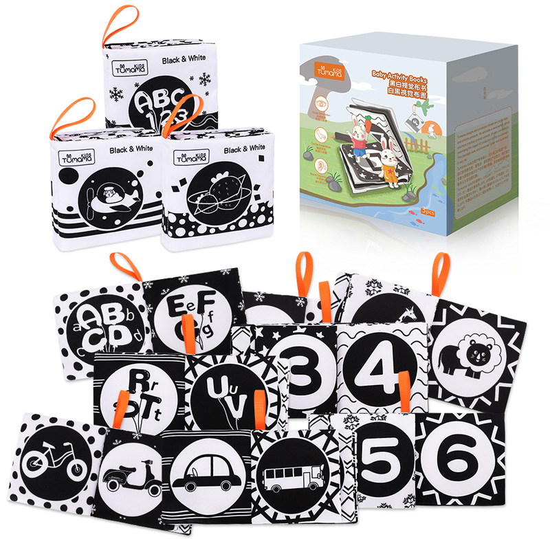 Tumama 3Pack Black And White Baby Educational Toy Soft Cloth Book Toys For Kids