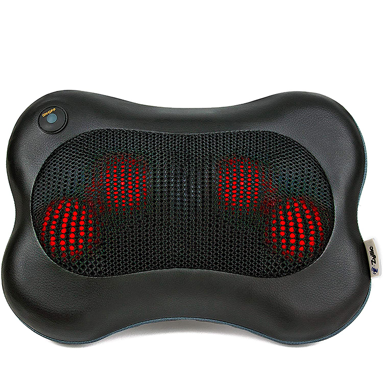 Top-Entry Black Heat Shoulders , Lower Back , Calf Neck Massager - Kneading Massage Pillow