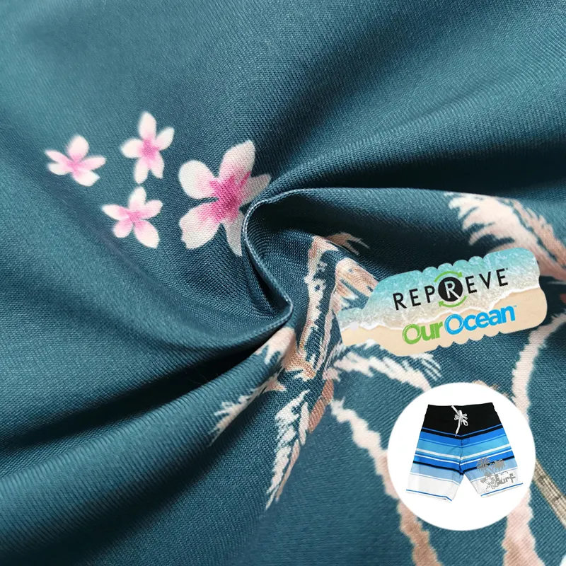 75D * 150D 100 % Recycled Polyester Shorts Fabric Nice Printing Design Beach Shorts Fabric For Summer