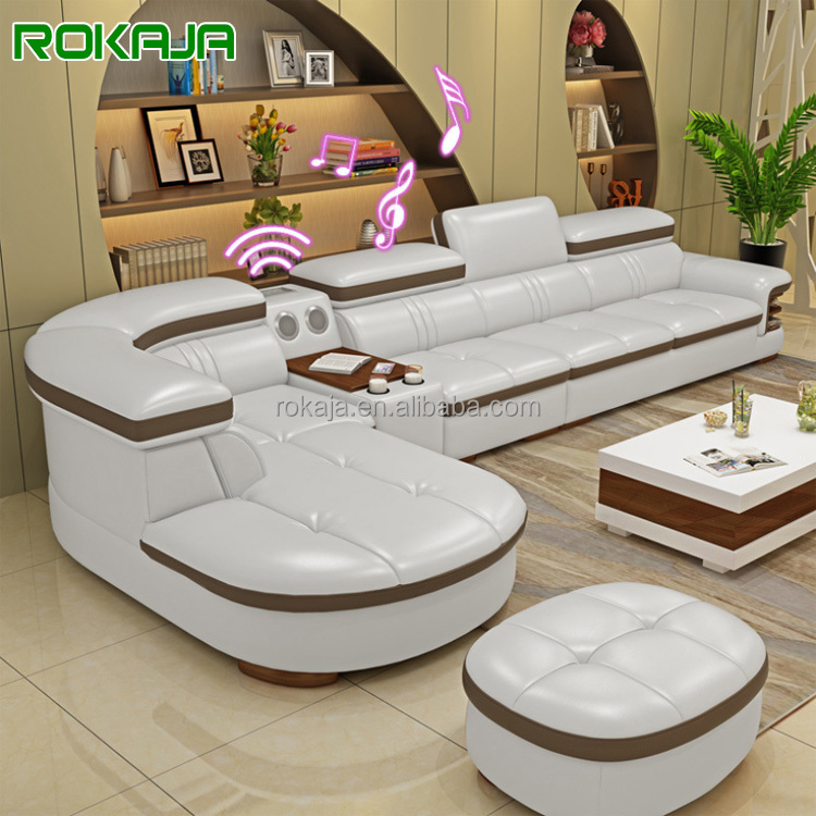 Luxury Leather Sofa Multifunction With USB Tea Set Modern Simple Living Room L Smart Sofa Furniture