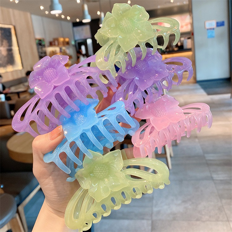 Flower Butterfly Hair Clips For Girls Bathe Big Jaw Clips Candy Color Transparent Summer Hair Jewelry Claw Clip