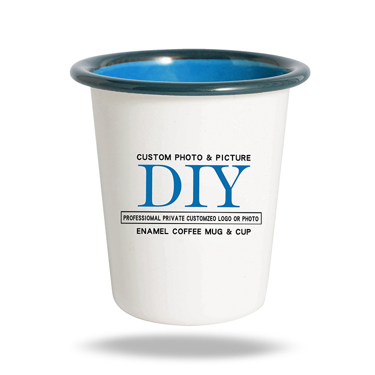 2020 Popular Customized Printed Enamel Tea Cup Travel Coffee Mug 8oz 9oz 12oz Sublimation Metal Enamel Mug