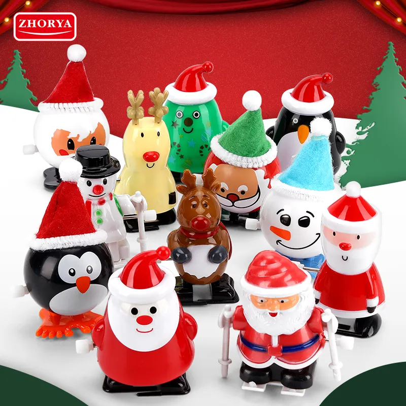 Zhorya Promotional High Quality Plastic Christmas Gift Ship Imediately 12 pcs Christmas Clockwork Wind Up Toys Toy Set for Kids