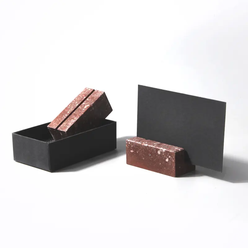 Maxery Modern Simple Concrete Business Card Stand Desktop Personal Postal Card Display Case Terrazzo Card Holder for Home Decora