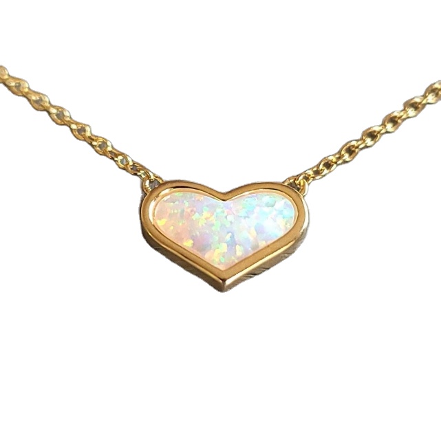 Dainty White Opal Heart Necklace Sterling Silver Heart Necklace for Women Girl Daughter Heart Jewelry three color are available