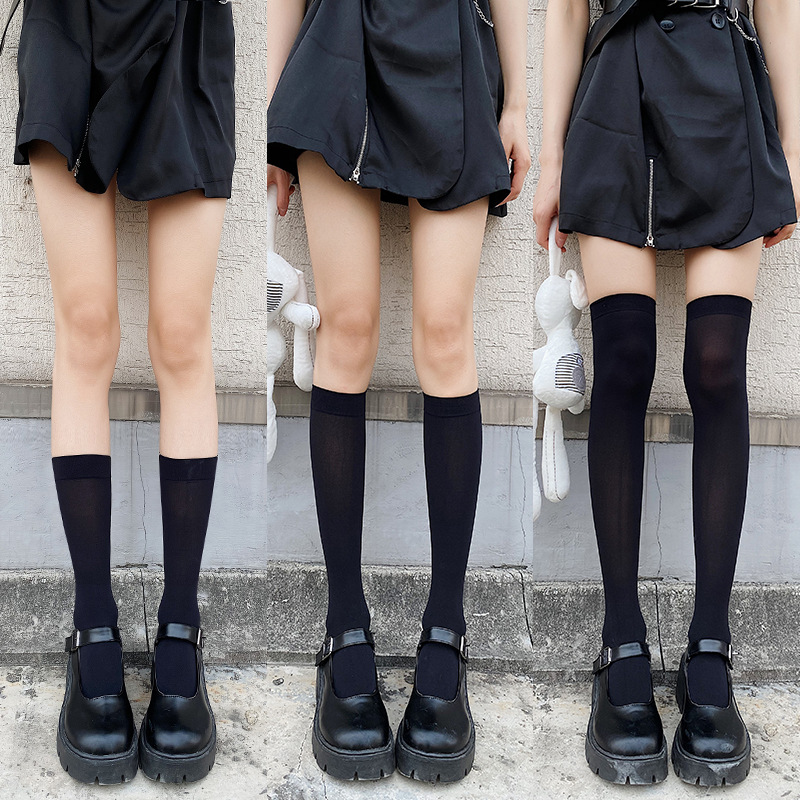 Socks Women's Mid Tube Stockings Velvet Spring Summer Ultra-Thin Japanese Style Students Black Knee-Length Calf Socks Ins