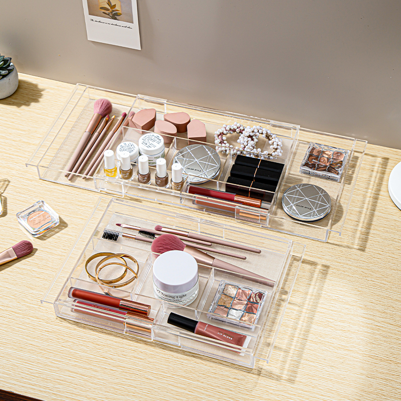 Clear plastic desktop Clutter storage box Makeup storage box Retractable storage box