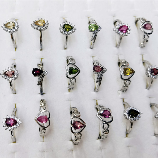 Natural Smooth Charm Gemstone Faceted Drop Shape Pink Tourmaline Stone 925 Sliver Rings