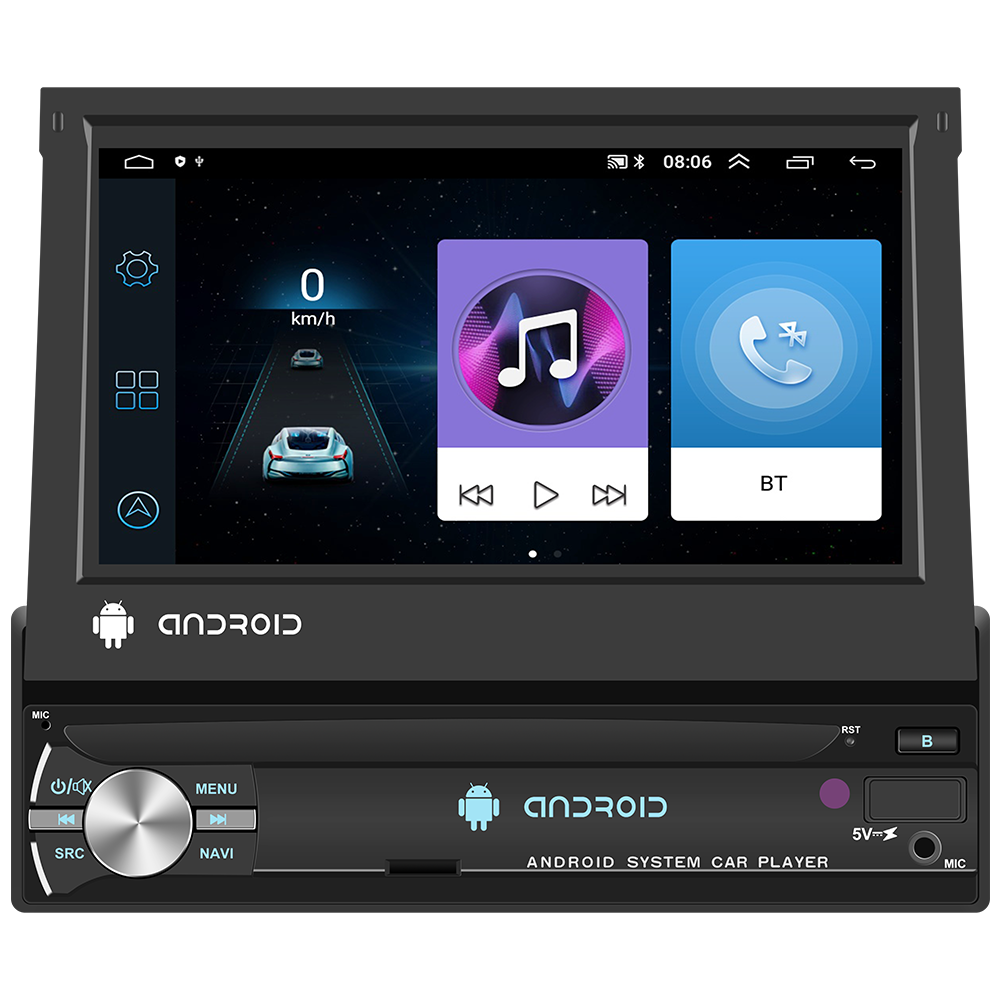 Универсальный автомобильный радиоприемник 1 Din, Android 10, выдвижной сенсорный экран 7 дюймов, GPS, Wi-Fi, BT, FM, RDS, AUX, стерео, автомобильное радио