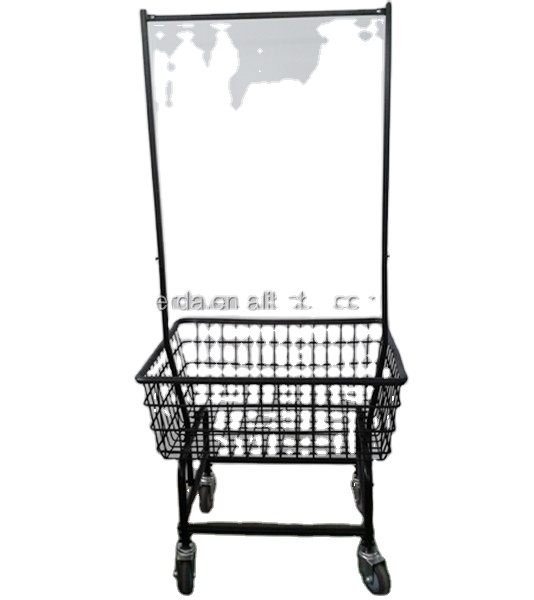 Commercial Grade Metal Laundry Cart with single Pole Clothes Storage holder
