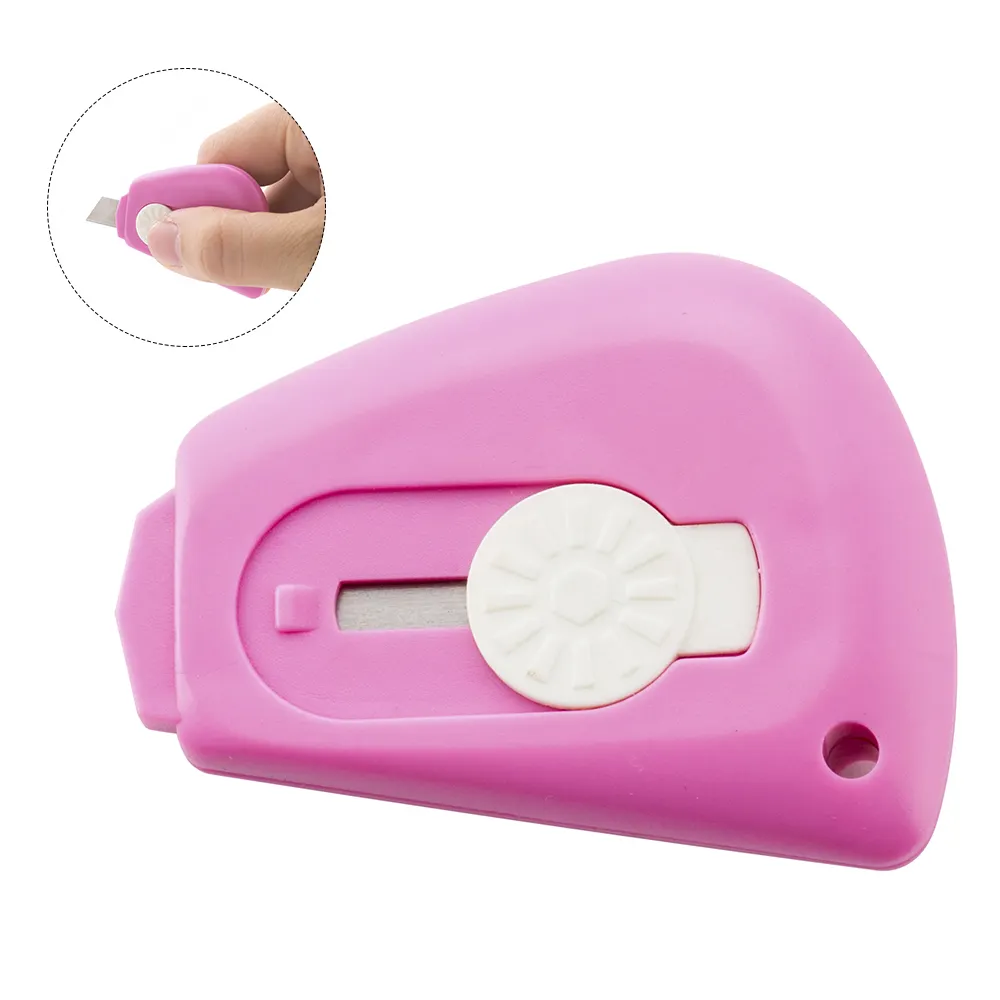 Pink office school stationery cutting letter paper safety retractable box cutters small mini art cutter knife