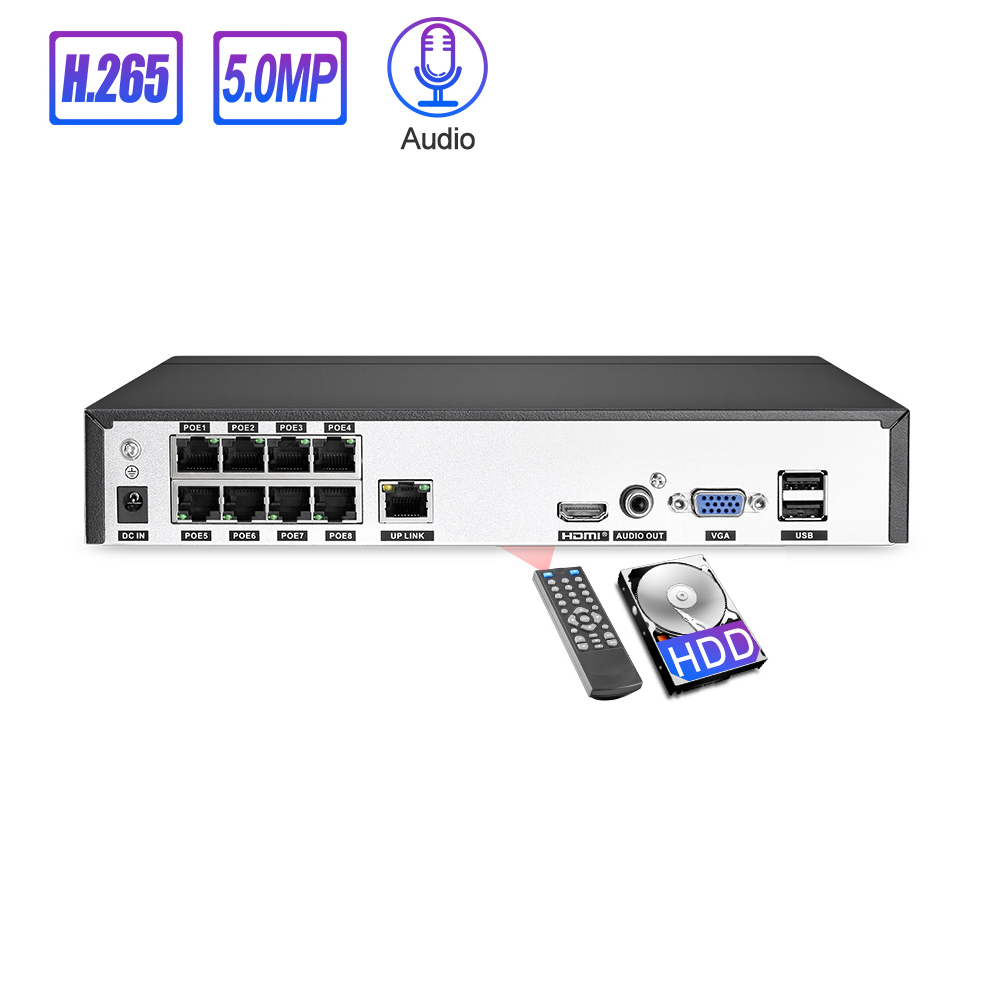 5MP 8CH H.265 POE NVR Audio Out XMeye APP видео рекордер до 16CH для POE IP камеры системы