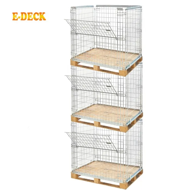 Industrial Collapsible Warehouse Transport Durable Wholesale Zinc Cheap Wire Mesh Pallet Cages With Wooden Pallet