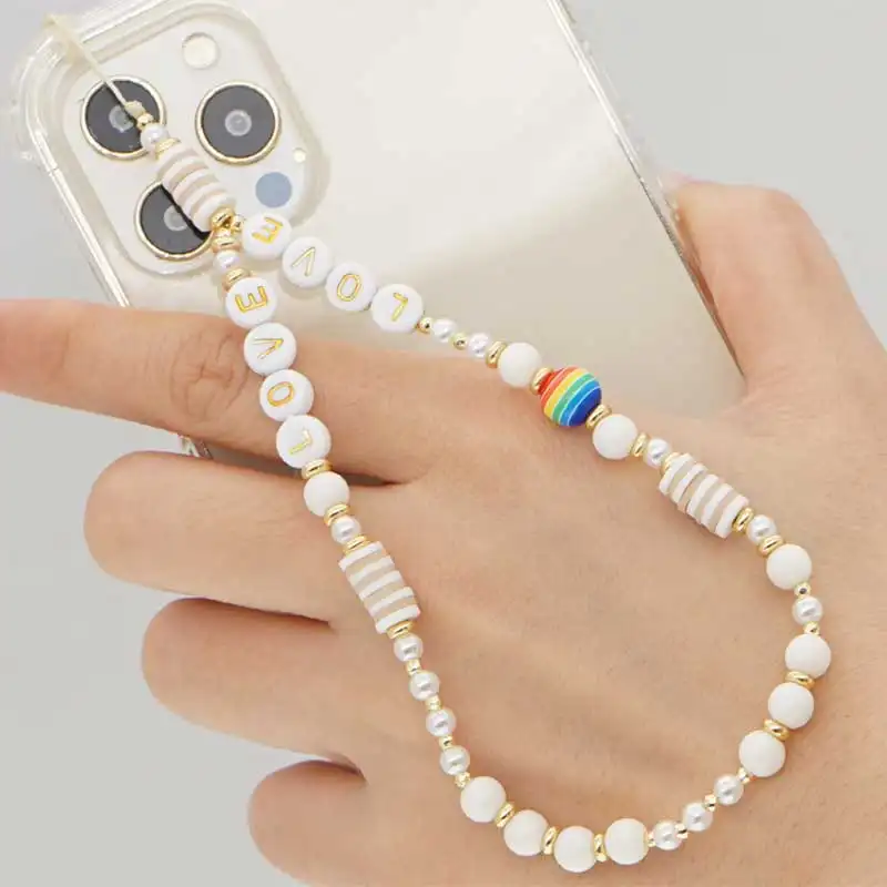 2021 Amazon Hot Selling Fashion Cute Custom Colorful Cell Phone Chain Handmade Charm Mobile Phone Chain
