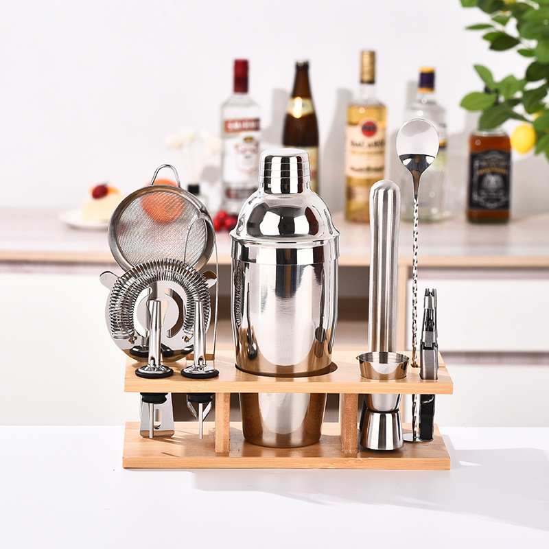 Bulk Cheap Mixology Bartending Kit Bartender with Stand Stainless Steel Drinkware Bar Tool Set Holder Stand For Bar Lounge Party