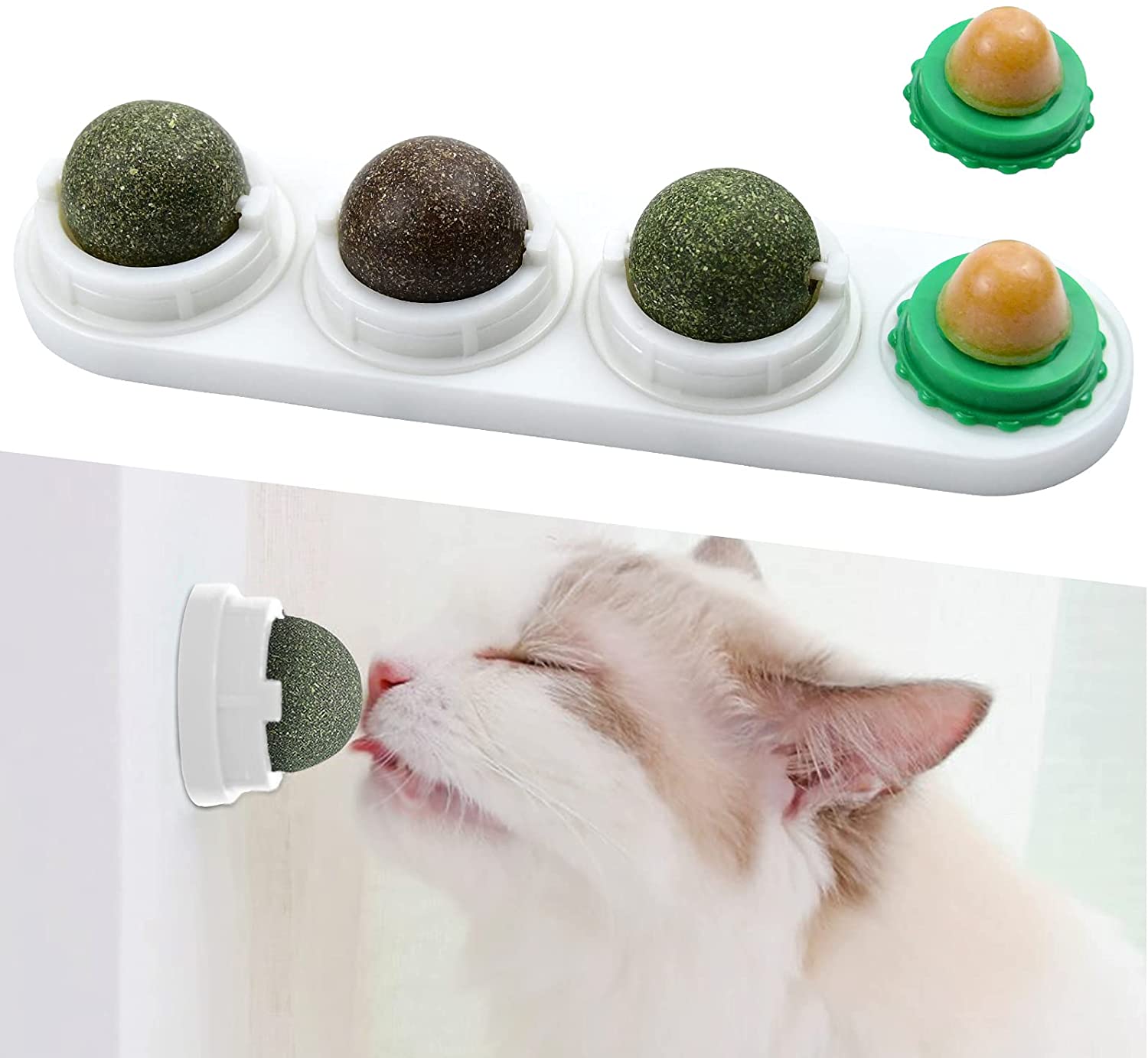 Catnip Wall Ball Toys for Indoor Cats Rotatable Edible Licking Balls for Kitty Playing Kitten Chew Cleaning Teeth Treats Toys