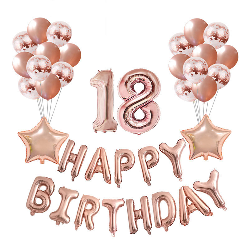 Rose Gold Environmental Protection Aluminum Foil 18th Birthday Balloons Set Party Decorations