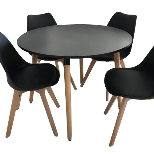 Nordic modern four legs wood dining table white cheap round dining table black home furniture dining table with chair
