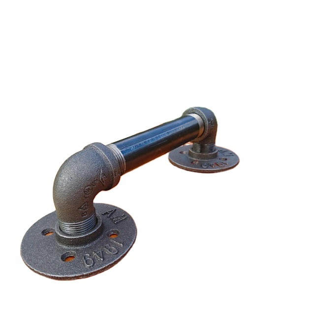 Steampunk industrial style door handle with chic black iron pipe