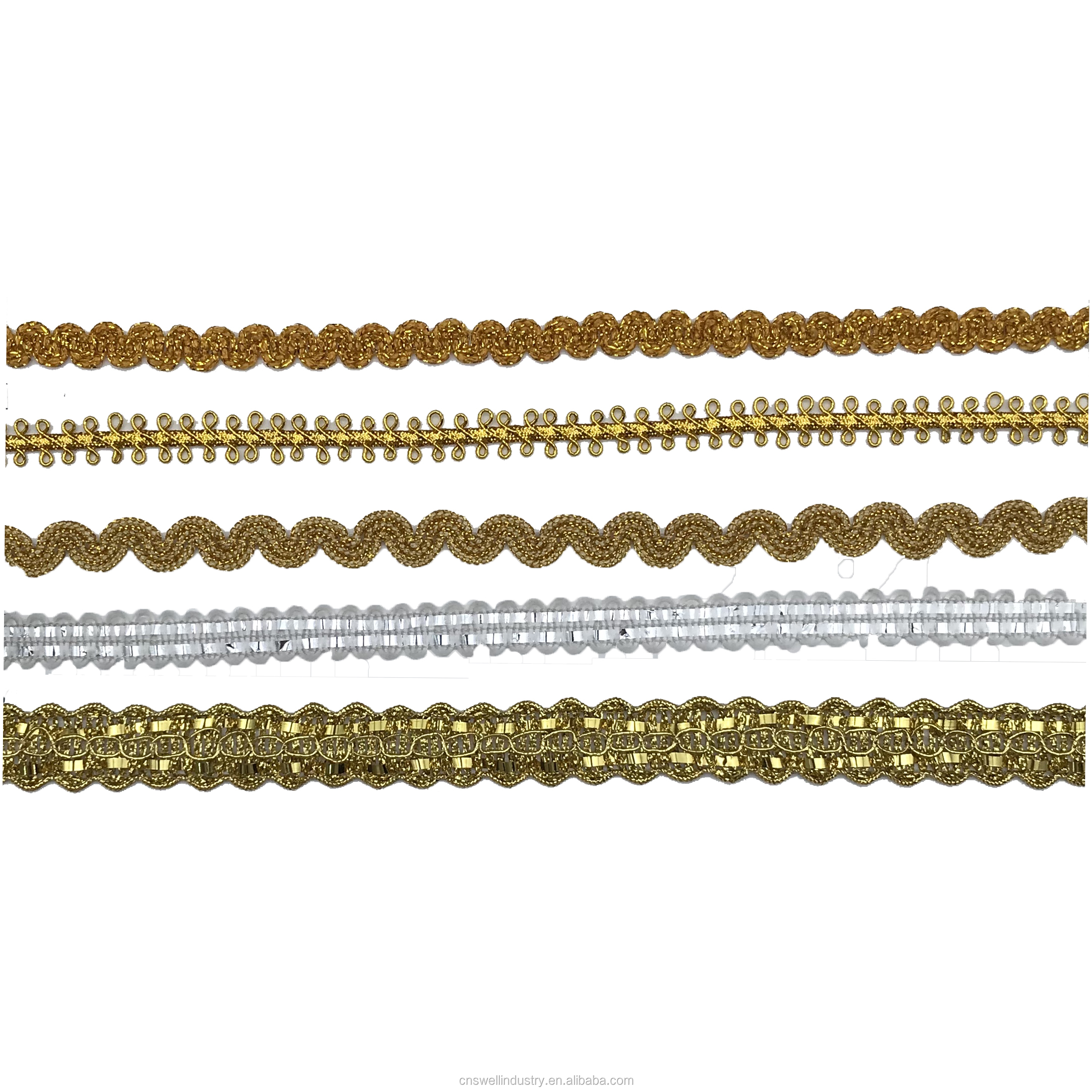 Wholesale Hot Selling Garment Accessories Different Patterns Metallic Ribbon Webbing for Home Textile/bags/curtains